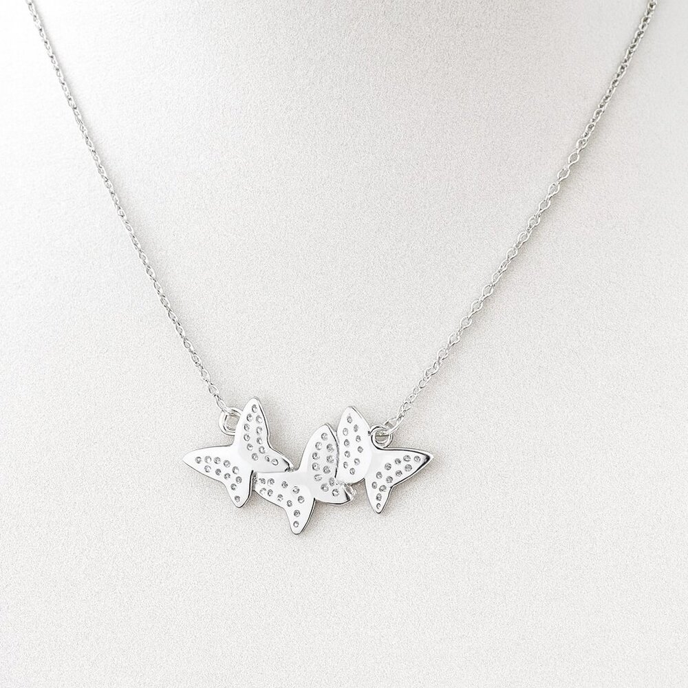 Elegant White Butterfly Silver Necklace With Pendant